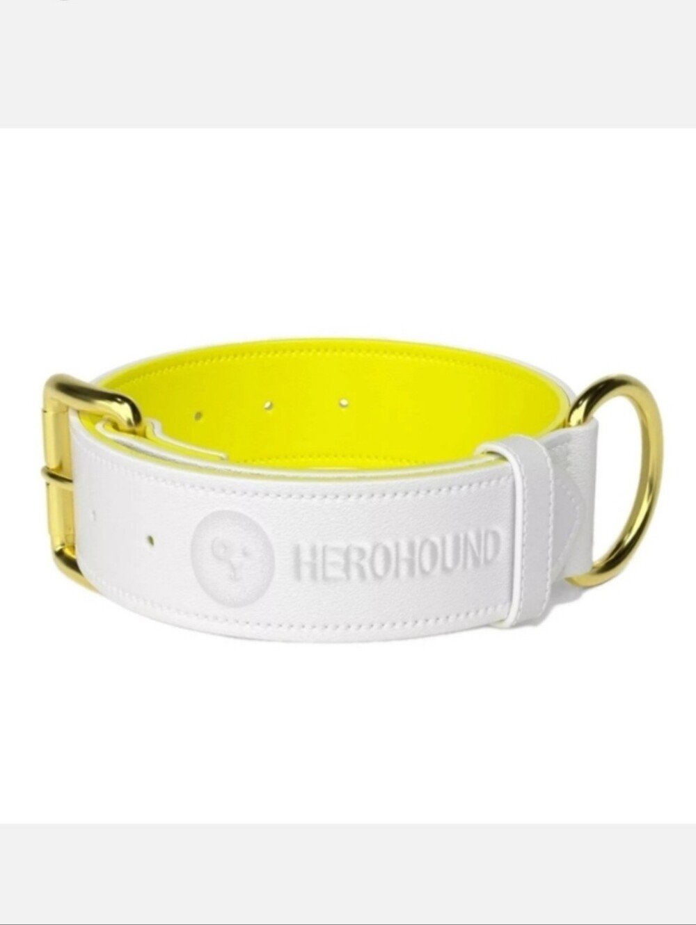 Herohound Leather Dog Collar medium White Yellow NWT